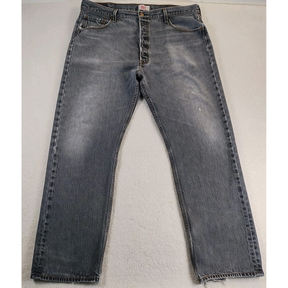 VTG Levi's 501 Jeans Men's 39x30 Black Button Fly Faded Distressed Grunge 90's